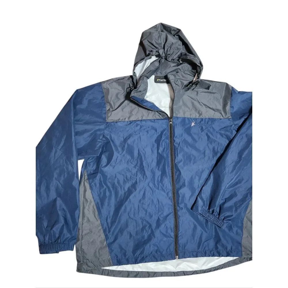 Frogg Toggs Windbreaker Jacket Men's Size XL XXL Green Blue Zip Foldaway Hood